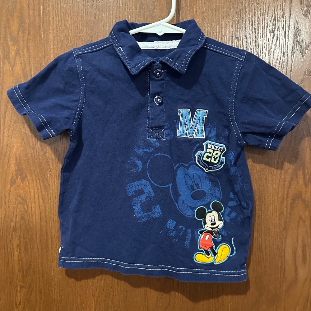 Y2K Disney Mickey Mouse Blue Polo Shirt Kids Size 4‎ Short Sleeve